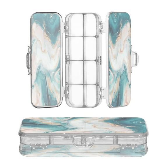 Plastic Pencil Box Large Capacity Pencil Boxes Clear Boxes with Snap-Tight Lid Stylish Office Supplies Storage Organizer Box Abstract Marble Pattern