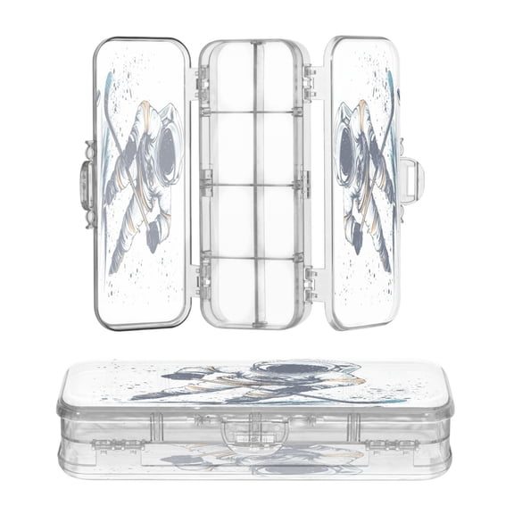 Plastic Pencil Box Large Capacity Pencil Boxes Clear Boxes with Snap-Tight Lid Stylish Office Supplies Storage Organizer Box Astronaut Playing Hockey