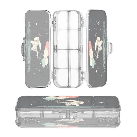 Plastic Pencil Box Large Capacity Pencil Boxes Clear Boxes with Snap-Tight Lid Stylish Office Supplies Storage Organizer Box Astronauts with Balloons
