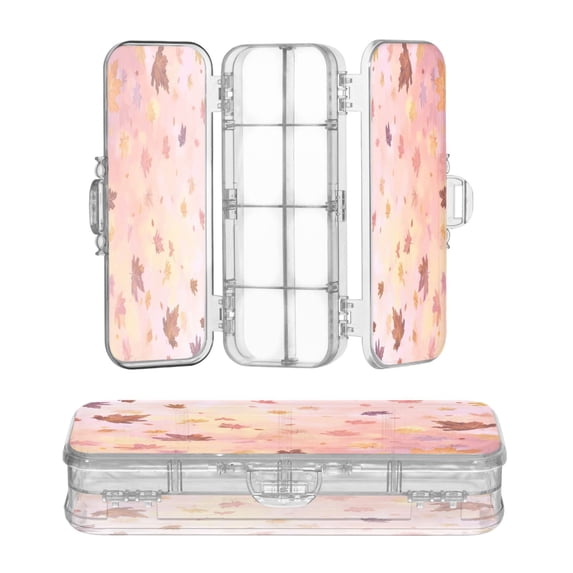 Plastic Pencil Box Large Capacity Pencil Boxes Clear Boxes with Snap-Tight Lid Stylish Office Supplies Storage Organizer Box Autumn Leaves Falling