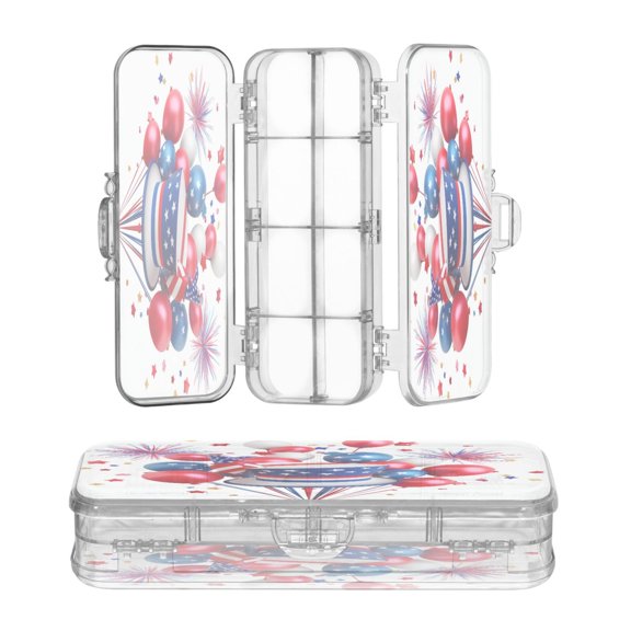 Plastic Pencil Box Large Capacity Pencil Boxes Clear Boxes with Snap-Tight Lid Stylish Office Supplies Storage Organizer Box Balloons and Fireworks