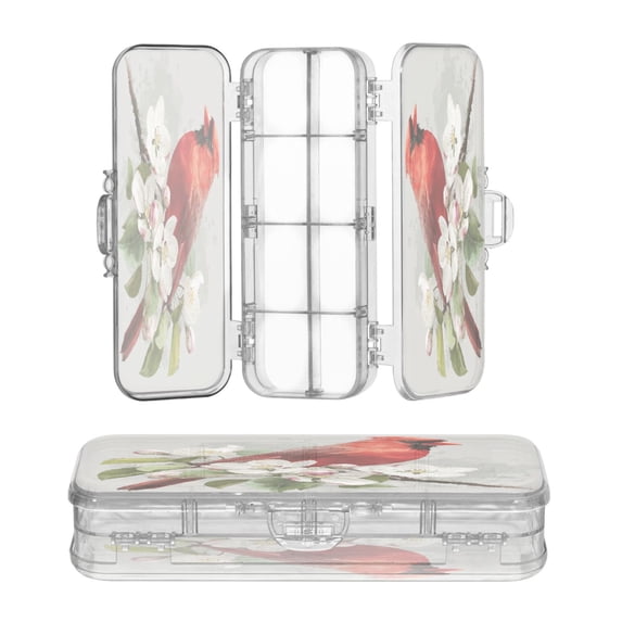 Plastic Pencil Box Large Capacity Pencil Boxes Clear Boxes with Snap-Tight Lid Stylish Office Supplies Storage Organizer Box Beautiful Red Bird