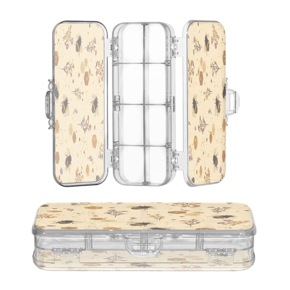 Plastic Pencil Box Large Capacity Pencil Boxes Clear Boxes with Snap-Tight Lid Stylish Office Supplies Storage Organizer Box Bees and Flowers Pattern