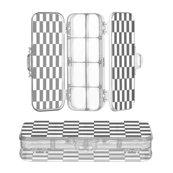 Plastic Pencil Box Large Capacity Pencil Boxes Clear Boxes with Snap-Tight Lid Stylish Office Supplies Storage Organizer Box Black and White Check