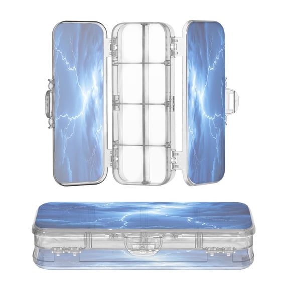 Plastic Pencil Box Large Capacity Pencil Boxes Clear Boxes with Snap-Tight Lid Stylish Office Supplies Storage Organizer Box Blue Tone Lightning
