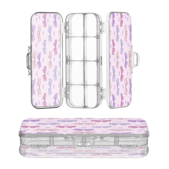 Plastic Pencil Box Large Capacity Pencil Boxes Clear Boxes with Snap-Tight Lid Stylish Office Supplies Storage Organizer Box Bows and Heart Pattern