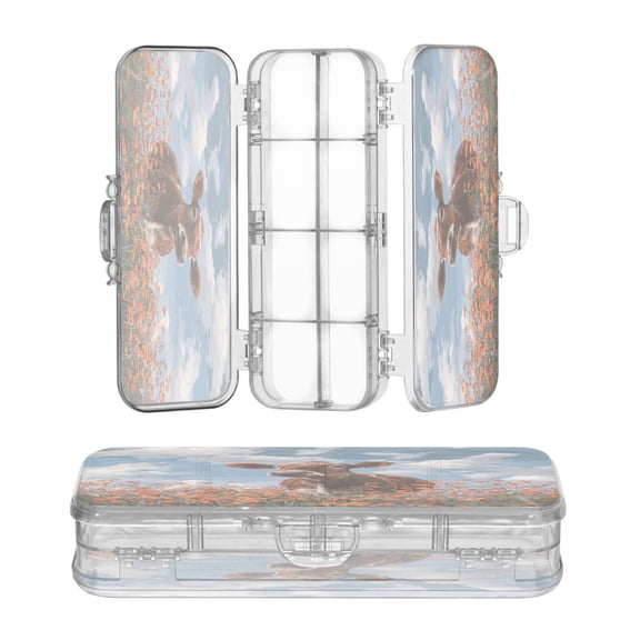 Plastic Pencil Box Large Capacity Pencil Boxes Clear Boxes with Snap-Tight Lid Stylish Office Supplies Storage Organizer Box Brown Cow