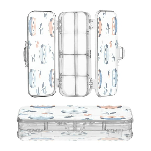 Plastic Pencil Box Large Capacity Pencil Boxes Clear Boxes with Snap-Tight Lid Stylish Office Supplies Storage Organizer Box Carton Owls