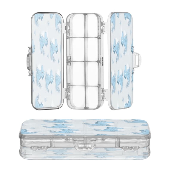 Plastic Pencil Box Large Capacity Pencil Boxes Clear Boxes with Snap-Tight Lid Stylish Office Supplies Storage Organizer Box Cartoon Blue Dinosaurs