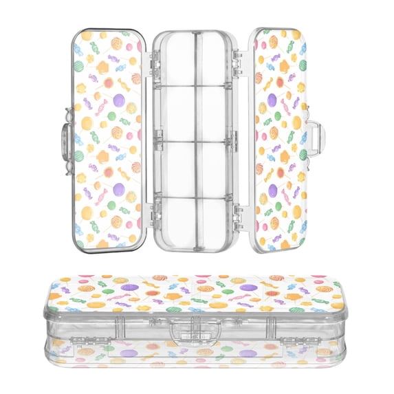 Plastic Pencil Box Large Capacity Pencil Boxes Clear Boxes with Snap-Tight Lid Stylish Office Supplies Storage Organizer Box Cartoon Candy Pattern