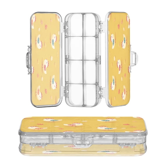 Plastic Pencil Box Large Capacity Pencil Boxes Clear Boxes with Snap-Tight Lid Stylish Office Supplies Storage Organizer Box Cartoon Chickens Pattern