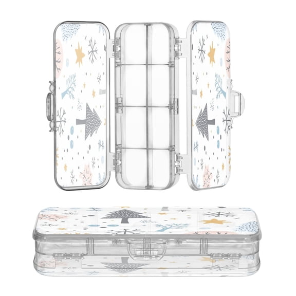 Plastic Pencil Box Large Capacity Pencil Boxes Clear Boxes with Snap-Tight Lid Stylish Office Supplies Storage Organizer Box Cartoon Winter Element