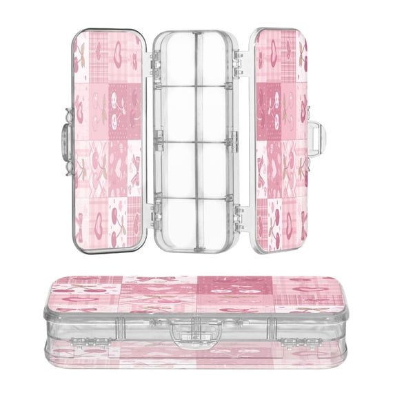 Plastic Pencil Box Large Capacity Pencil Boxes Clear Boxes with Snap-Tight Lid Stylish Office Supplies Storage Organizer Box Cherry Pattern with Bows