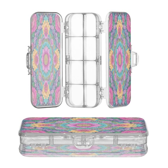 Plastic Pencil Box Large Capacity Pencil Boxes Clear Boxes with Snap-Tight Lid Stylish Office Supplies Storage Organizer Box Colorful Delicate Floral