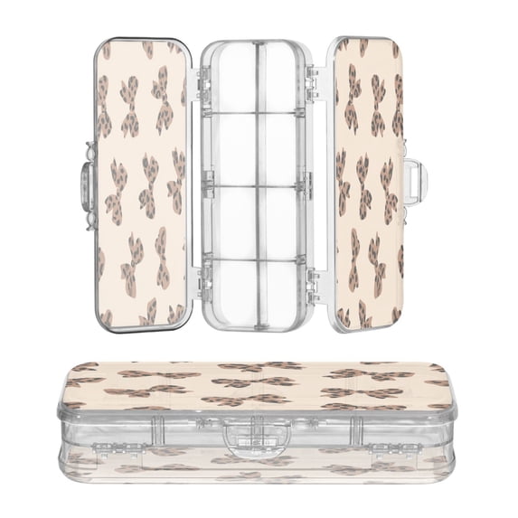 Plastic Pencil Box Large Capacity Pencil Boxes Clear Boxes with Snap-Tight Lid Stylish Office Supplies Storage Organizer Box Cute Brown Bow