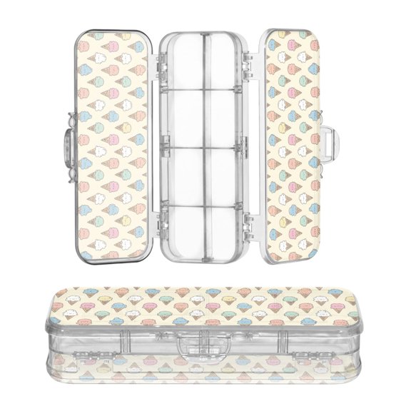 Plastic Pencil Box Large Capacity Pencil Boxes Clear Boxes with Snap-Tight Lid Stylish Office Supplies Storage Organizer Box Cute Ice Cream Pattern