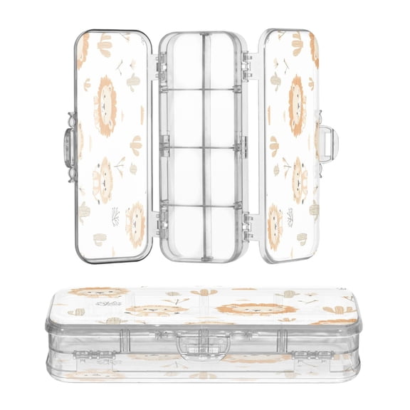 Plastic Pencil Box Large Capacity Pencil Boxes Clear Boxes with Snap-Tight Lid Stylish Office Supplies Storage Organizer Box Cute Lion Pattern