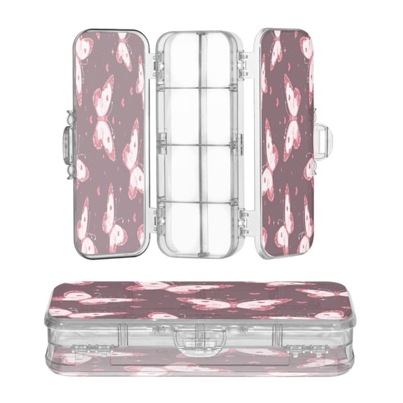 Plastic Pencil Box Large Capacity Pencil Boxes Clear Boxes with Snap-Tight Lid Stylish Office Supplies Storage Organizer Box Cute Pink Butterflies