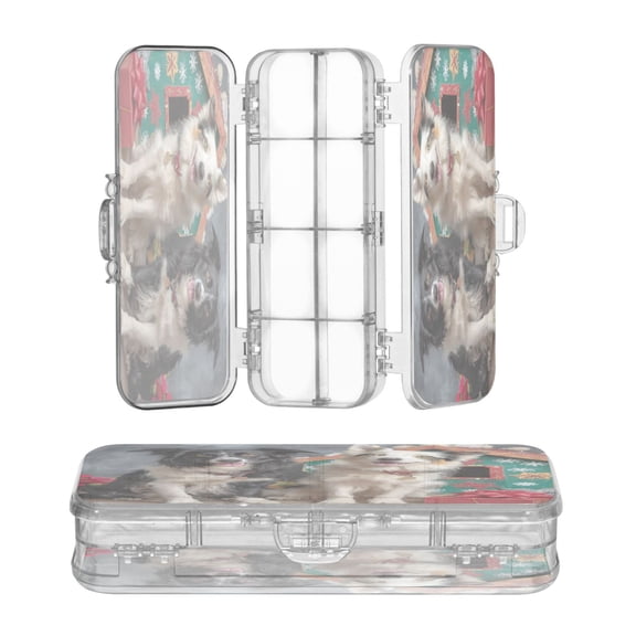 Plastic Pencil Box Large Capacity Pencil Boxes Clear Boxes with Snap-Tight Lid Stylish Office Supplies Storage Organizer Box Dogs and Doghouses