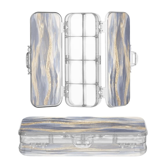 Plastic Pencil Box Large Capacity Pencil Boxes Clear Boxes with Snap-Tight Lid Stylish Office Supplies Storage Organizer Box Flowing Liquid Gold