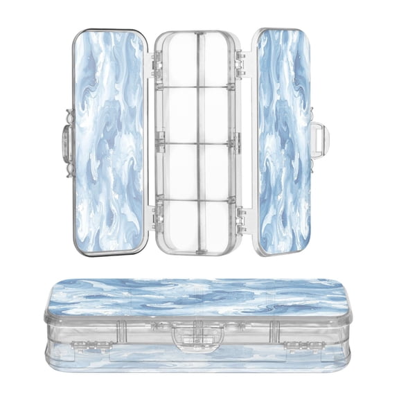 Plastic Pencil Box Large Capacity Pencil Boxes Clear Boxes with Snap-Tight Lid Stylish Office Supplies Storage Organizer Box Fluid Indigo Waves