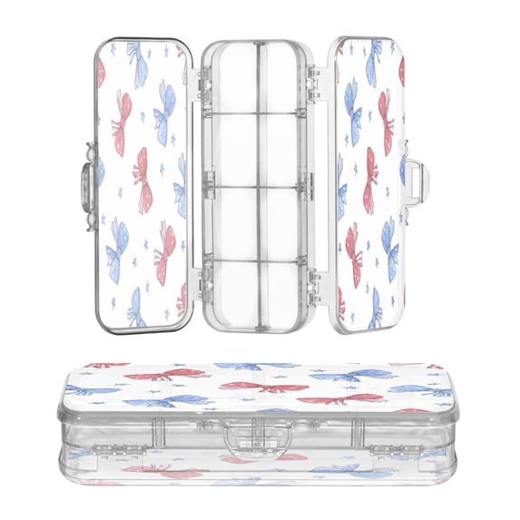 Plastic Pencil Box Large Capacity Pencil Boxes Clear Boxes with Snap-Tight Lid Stylish Office Supplies Storage Organizer Box Hand-drawn Bows