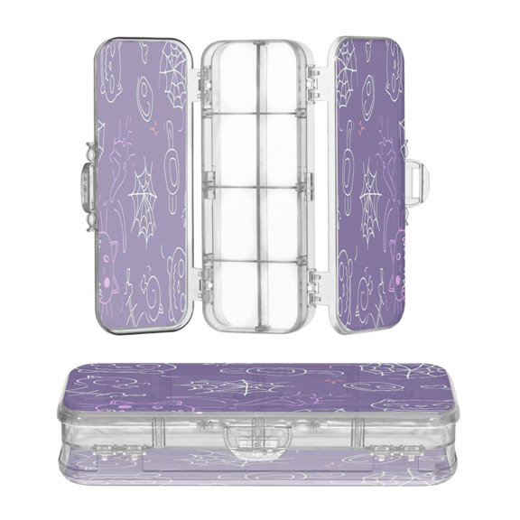 Plastic Pencil Box Large Capacity Pencil Boxes Clear Boxes with Snap-Tight Lid Stylish Office Supplies Storage Organizer Box Light Outline Halloween