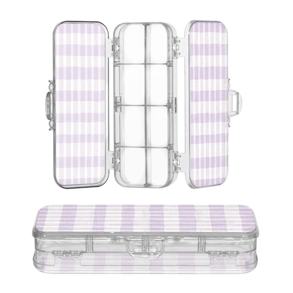 Plastic Pencil Box Large Capacity Pencil Boxes Clear Boxes with Snap-Tight Lid Stylish Office Supplies Storage Organizer Box Light Purple Plaid