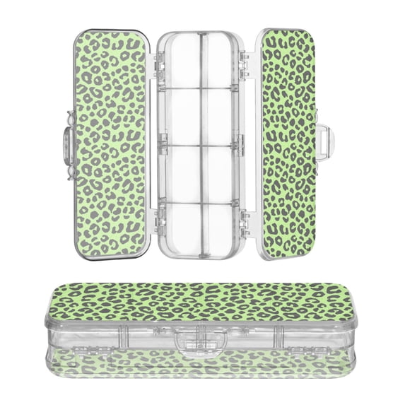 Plastic Pencil Box Large Capacity Pencil Boxes Clear Boxes with Snap-Tight Lid Stylish Office Supplies Storage Organizer Box Neon Green Leopard Print