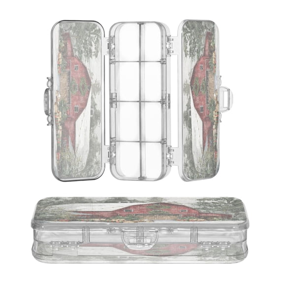 Plastic Pencil Box Large Capacity Pencil Boxes Clear Boxes with Snap-Tight Lid Stylish Office Supplies Storage Organizer Box Old Red Barn