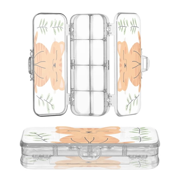 Plastic Pencil Box Large Capacity Pencil Boxes Clear Boxes with Snap-Tight Lid Stylish Office Supplies Storage Organizer Box Orange Tabby Cat