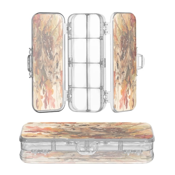 Plastic Pencil Box Large Capacity Pencil Boxes Clear Boxes with Snap-Tight Lid Stylish Office Supplies Storage Organizer Box Owl and Branch