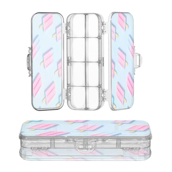 Plastic Pencil Box Large Capacity Pencil Boxes Clear Boxes with Snap-Tight Lid Stylish Office Supplies Storage Organizer Box Pink Popsicle Pattern