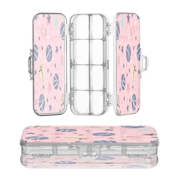 Plastic Pencil Box Large Capacity Pencil Boxes Clear Boxes with Snap-Tight Lid Stylish Office Supplies Storage Organizer Box Pink Sports Elements