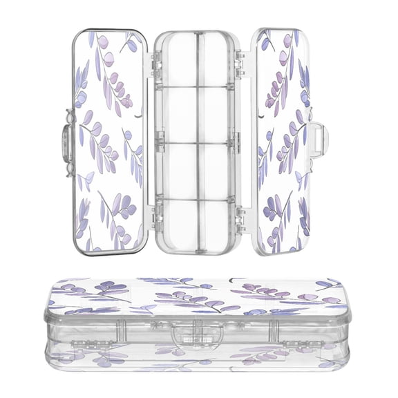 Plastic Pencil Box Large Capacity Pencil Boxes Clear Boxes with Snap-Tight Lid Stylish Office Supplies Storage Organizer Box Purple Lavender Leaves
