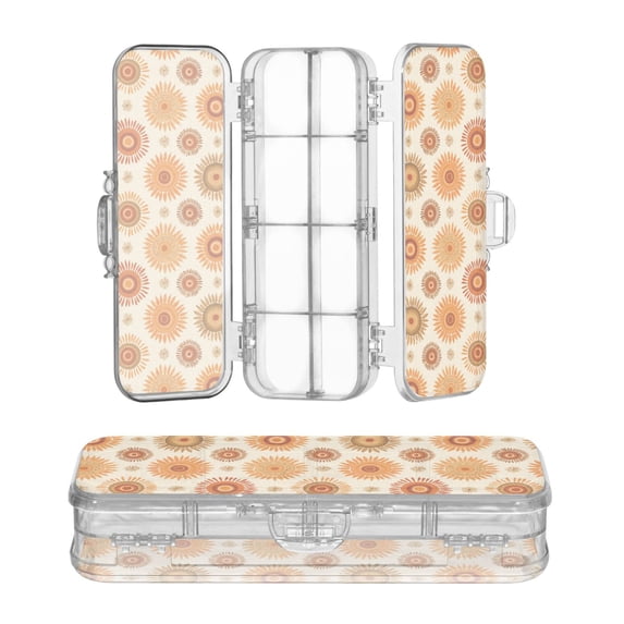 Plastic Pencil Box Large Capacity Pencil Boxes Clear Boxes with Snap-Tight Lid Stylish Office Supplies Storage Organizer Box Repeating Sun Pattern
