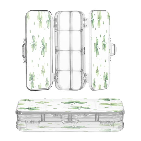 Plastic Pencil Box Large Capacity Pencil Boxes Clear Boxes with Snap-Tight Lid Stylish Office Supplies Storage Organizer Box Shamrock Leaves