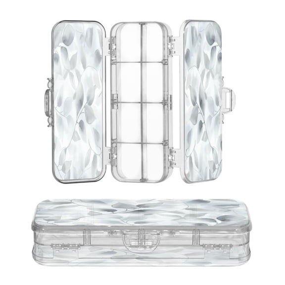 Plastic Pencil Box Large Capacity Pencil Boxes Clear Boxes with Snap-Tight Lid Stylish Office Supplies Storage Organizer Box Soft Gray Leaves