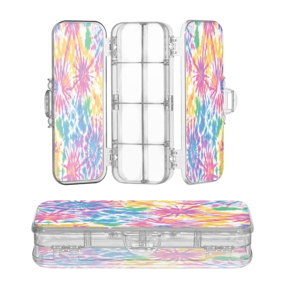 Plastic Pencil Box Large Capacity Pencil Boxes Clear Boxes with Snap-Tight Lid Stylish Office Supplies Storage Organizer Box Tie-dye Pattern