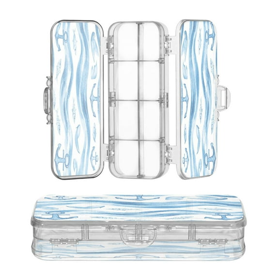 Plastic Pencil Box Large Capacity Pencil Boxes Clear Boxes with Snap-Tight Lid Stylish Office Supplies Storage Organizer Box Wave Lines with Fish