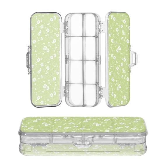 Plastic Pencil Box Large Capacity Pencil Boxes Clear Boxes with Snap-Tight Lid Stylish Office Supplies Storage Organizer Box White Flowers and Leaves