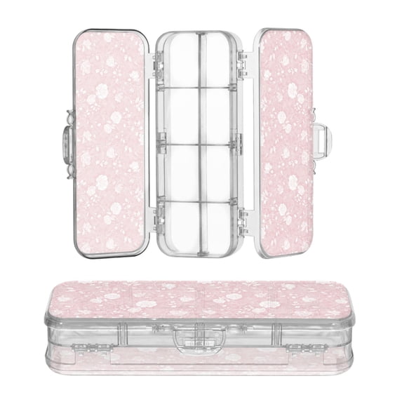 Plastic Pencil Box Large Capacity Pencil Boxes Clear Boxes with Snap-Tight Lid Stylish Office Supplies Storage Organizer Box White Roses and Vines