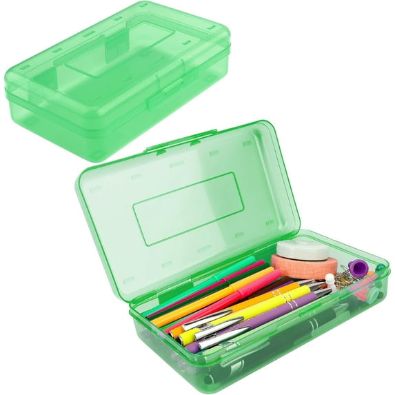 Plastic Pencil Box, Large Hard Pencil Case Organizer, Clear Plastic Crayon Box for Men Women, Colored Marker Organizer, Small Plastic Containers/Bins with Lids, Art Supply, 1 Pack, Green