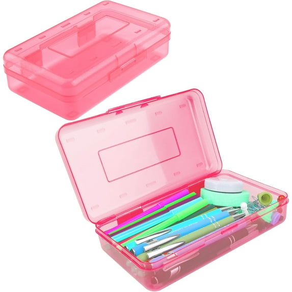 Plastic Pencil Box, Large Hard Pencil Case Organizer, Clear Plastic Crayon Box for Men Women, Colored Marker Organizer, Small Plastic Containers/Bins with Lids, Art Supply, 1 Pack, Red