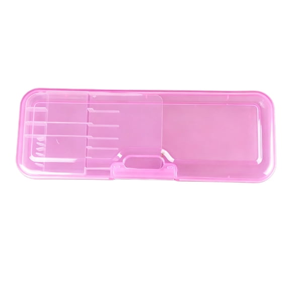 Plastic Pencil Box with Smart Compartments - Large Capacity Organizer with Pen Slots for Supplies - Durable Translucent Material - Ideal for Crafting Art Tools Home Office Use,Pink