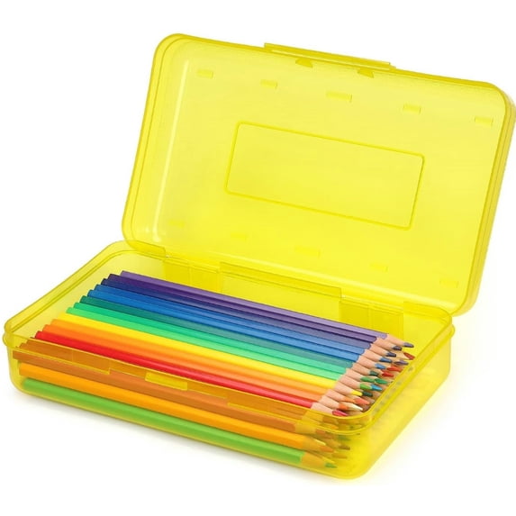 Plastic Pencil Box with Snap Closure Lids, Small Utility Storage Crayon School and Office Supplies Case Organizer