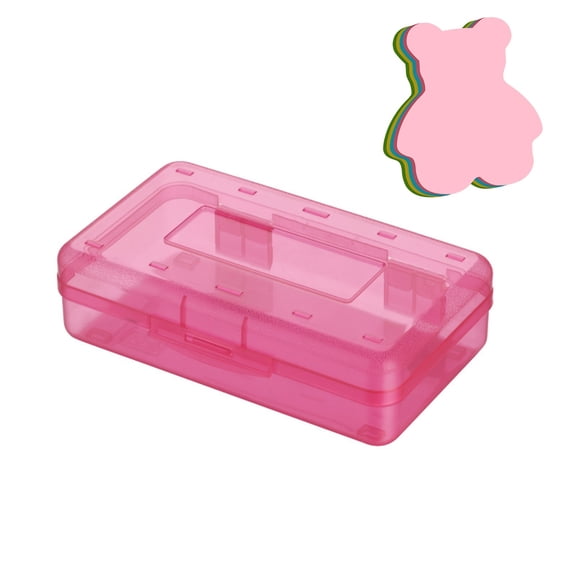 Plastic Pencil Box with Snap Lock – Hard Transparent Stackable Storage Case for Pens, Pencils, Art and Office Organization