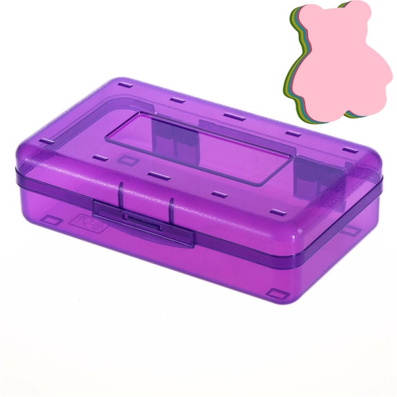 Plastic Pencil Box with Snap Lock – Hard Transparent Stackable Storage Case for Pens, Pencils, Art and Office Organization