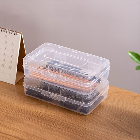 Plastic Pencil Case Box Clear Solid Color Casual Large Storage Boxes Containers with Buckles for Office Purple 7.9 In