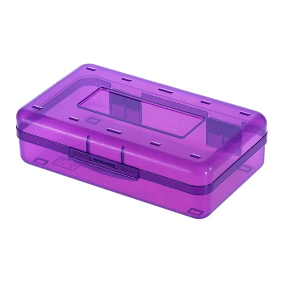 Plastic Pencil Case, Large Clear Stationery Box For Girls, Unique Back To School Crayon Organizer For Elementary Student Classroom Supplies (Purple)